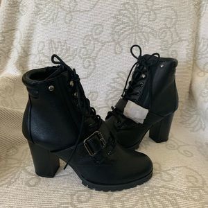 Lace-Up Black Booties